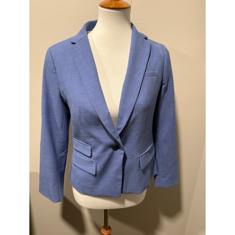 Banana Republic Blazer Women Size 6 Blue Wool Blend Single Button Tailored Work